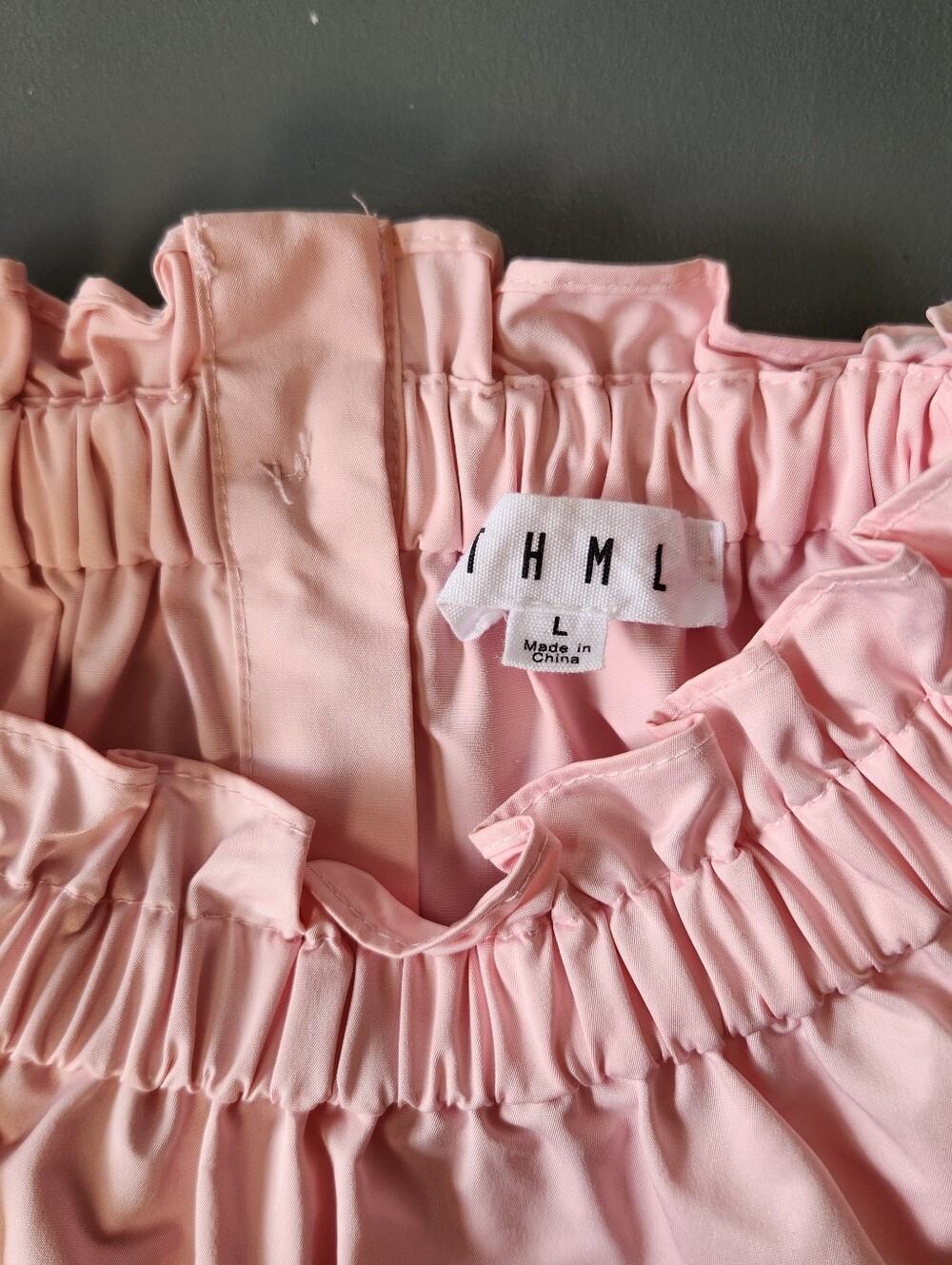 THML Pink Embroidered Puff Sleeve Button Back Blouse Large Ruffled Neck Festival - Picture 9 of 11
